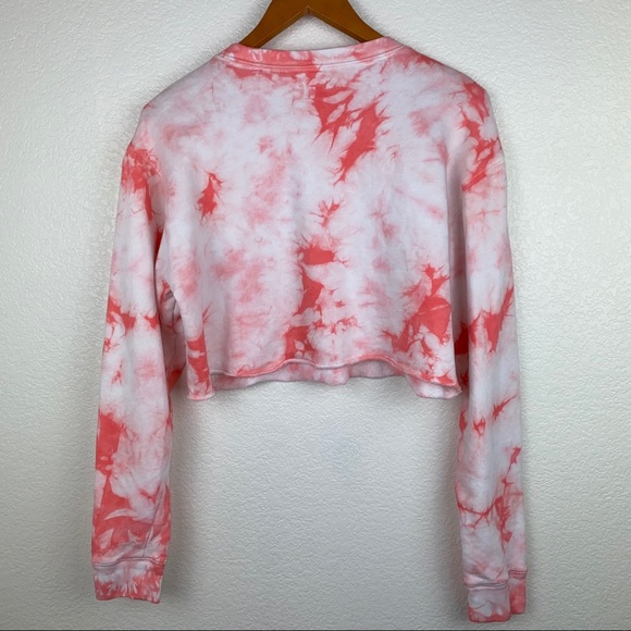 VS PINK Coral Tie Dye Pullover Crop Sweatshirt Top - Picture 4 of 7
